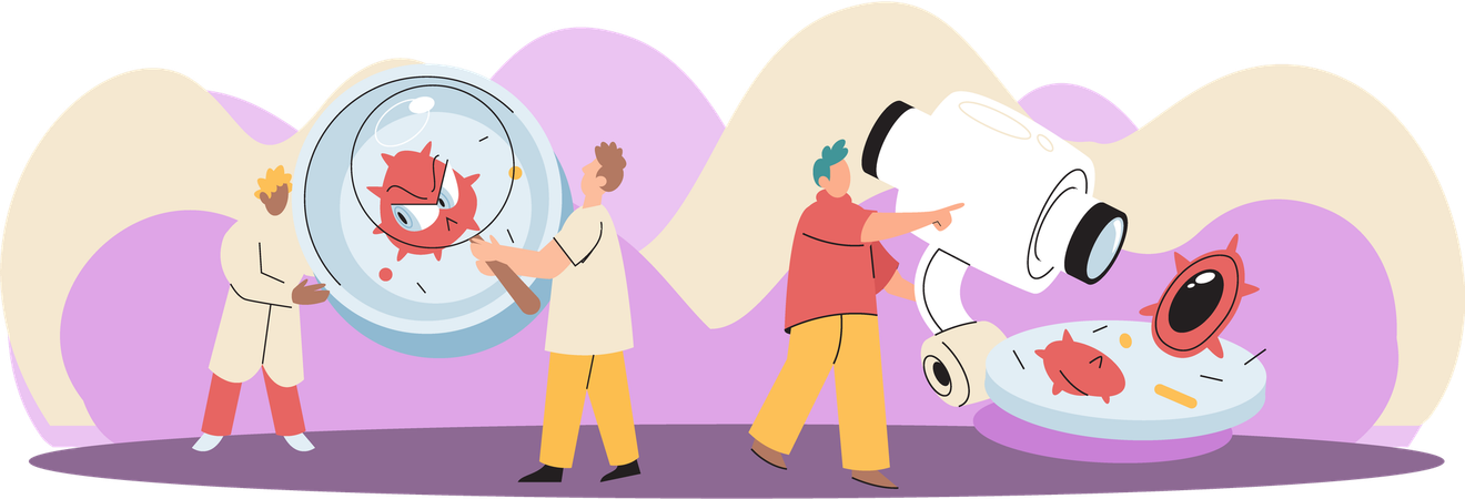 Forscherteam aus Laboranten mit Reagenzgläsern  Illustration