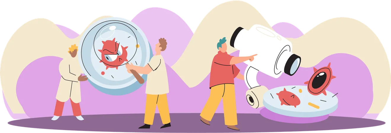 Forscherteam aus Laboranten mit Reagenzgläsern  Illustration