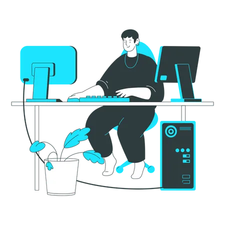 Fortgeschrittener Programmierer an einer Workstation an einem PC  Illustration