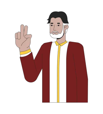 Forties mid age man peace sign hand  イラスト