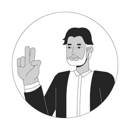 Forties mid age man peace sign hand  イラスト