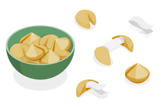3 D Isometric Flat Vector Set Of Fortune Cookies Delicious Biscuit With Surprise イラスト