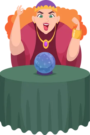 Fortune Tellers Magician Witches With Magic Balls Exact Character Illustration