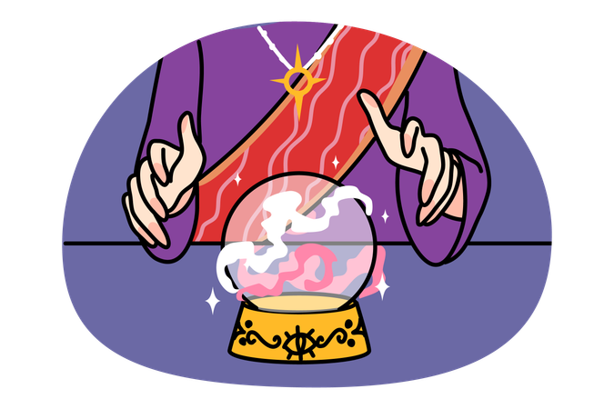 Fortune teller with crystal ball predict fate  Illustration