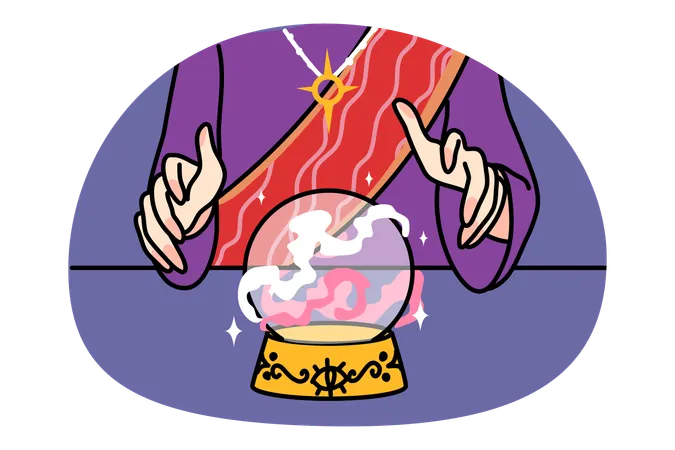 Fortune teller with crystal ball predict fate  Illustration