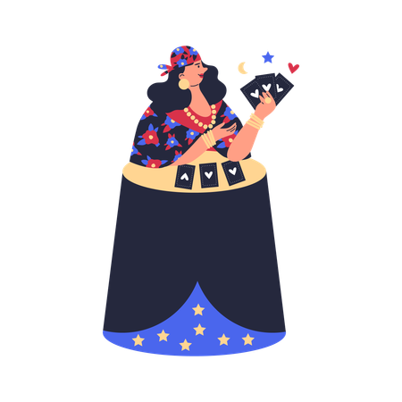 Fortune teller woman gypsy with cards  Illustration