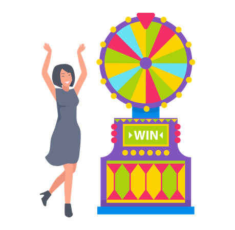 Fortune Wheel and Winner Lady  Illustration