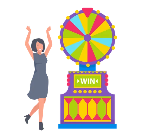 Fortune Wheel and Winner Lady  Illustration