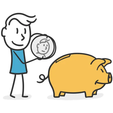 Forward thinking man who saves his earnings in a piggy bank Illustration