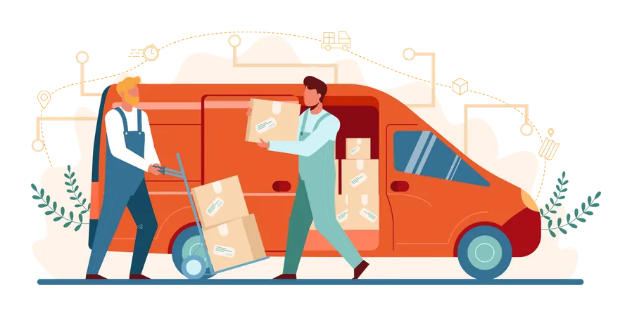 Forwarder loading boxes in van  Illustration