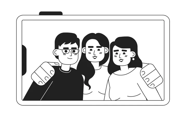 Foto de grupo de amigos no telefone  Ilustração