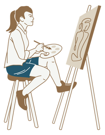 Menina desenhando imagem  Ilustração