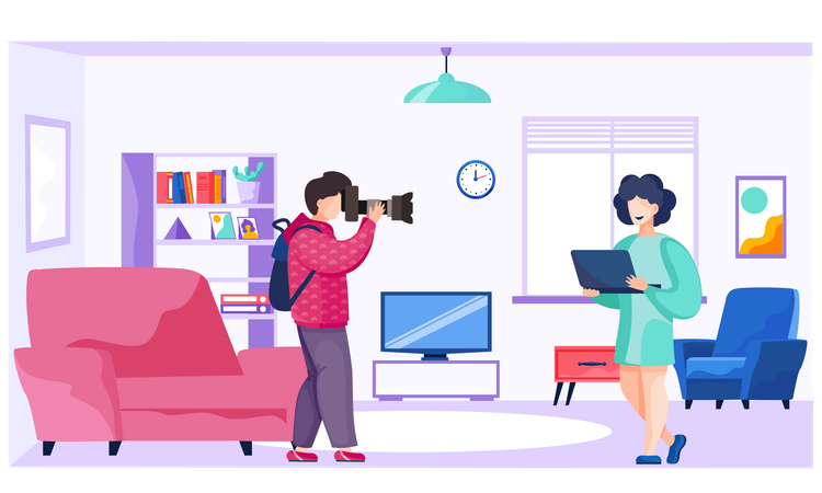 Fotograf macht Bilder von Mädchen mit Laptop  Illustration