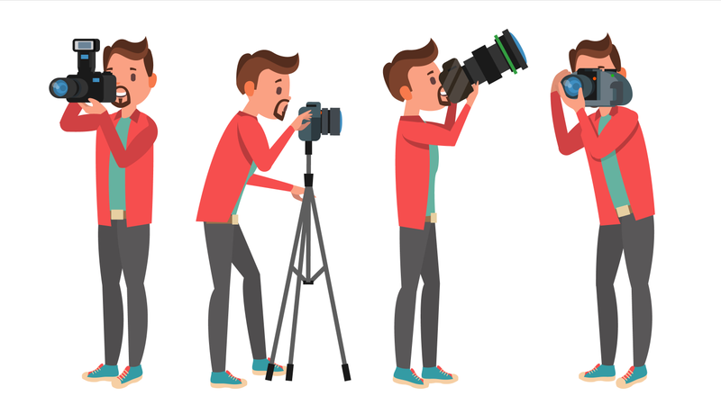 Fotograf, der Fotos mit unterschiedlicher Pose macht  Illustration