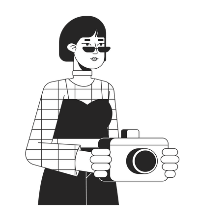 Fotógrafa feminina com câmera  Ilustração