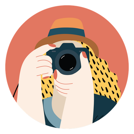 Fotografin klickt mit der Kamera auf ein Foto  Illustration