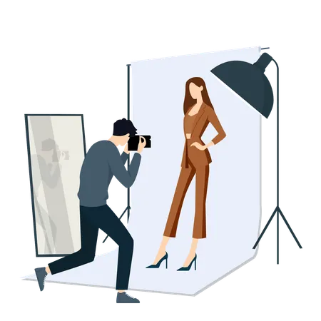 Fotógrafo haciendo sesión de fotos de modelos  Ilustración