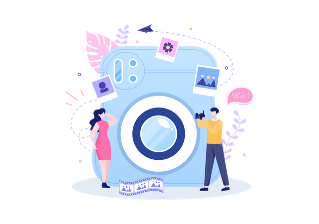 Fotógrafo masculino clicando na foto de uma mulher  Illustration
