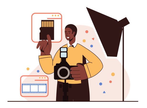 Fotógrafo masculino profissional clicando na foto  Illustration