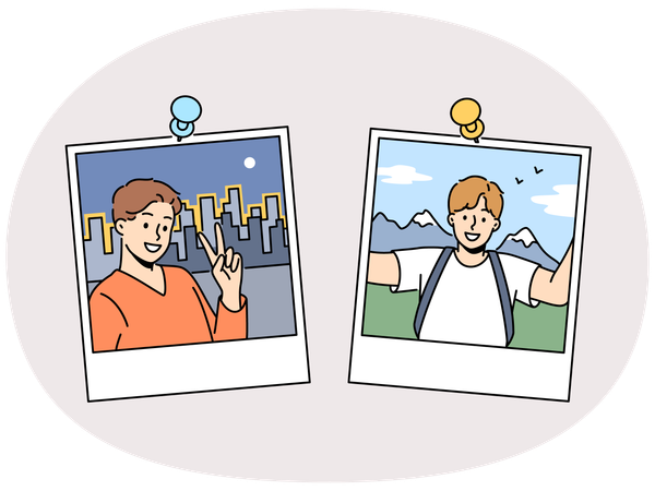 Fotos de un viajero masculino sonriente a bordo  Ilustración