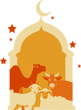 Four animals with mosque  Illustration