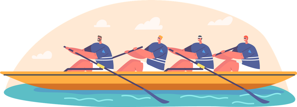 Four athletes taking part in rowing competition  Illustration