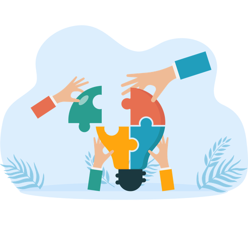Four hands and electric light puzzle and teamwork  Illustration