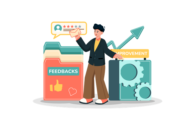 Fournisseur de services utilisant les commentaires des clients pour améliorer la prestation et la qualité du service  Illustration