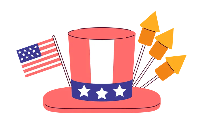Fourth Of July Hat Flat Concept Vector Spot Illustration Uncle Sam Hat 2 D Cartoon Object On White For Web UI Design US Holiday Independence Day Celebration Isolated Editable Creative Hero Image Illustration