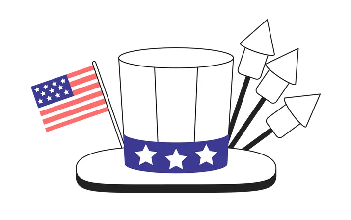 Fourth Of July Hat Monochrome Concept Vector Spot Illustration Uncle Sam Hat 2 D Flat Bw Cartoon Object For Web UI Design US Holiday Independence Day Isolated Editable Hand Drawn Hero Image Illustration