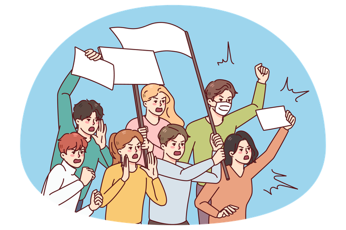 Des fous avec des affiches sur l'émeute  Illustration