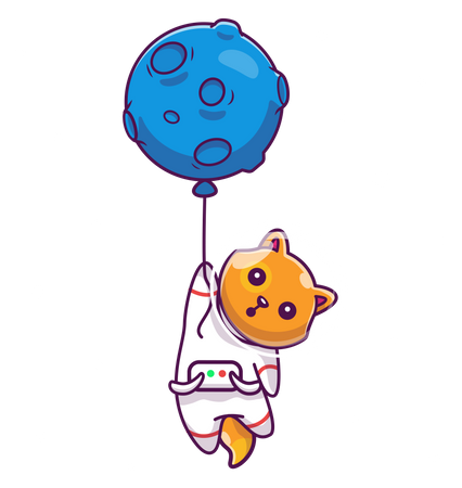 Fox astronaut holding balloon Illustration