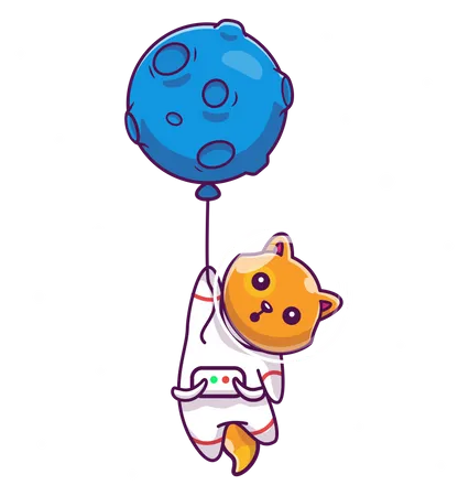 Fox astronaut holding balloon  일러스트레이션