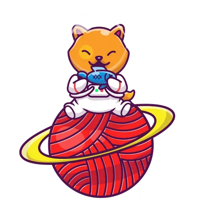 Fox astronaut sitting on saturn  Illustration