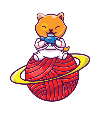 Fox astronaut sitting on saturn  Illustration