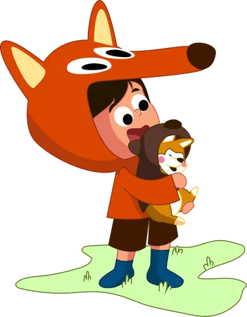 A Child Dressed In A Fox Costume Holding A Small Stuffed Animal Illustrating The Fun And Excitement Of Dressing Up And Role Playing Illustration