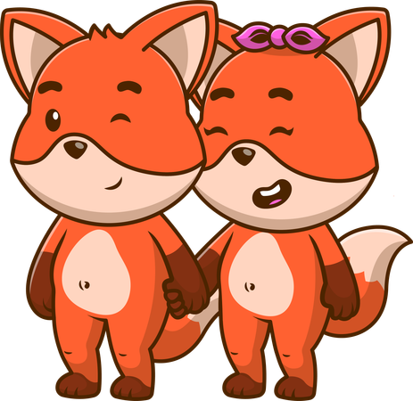 Fox Couple Holding Hands  Illustration