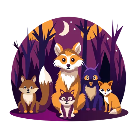 Fox family enjoying autumns  Illustration