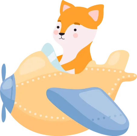 Fox Flying On Plane  Illustration