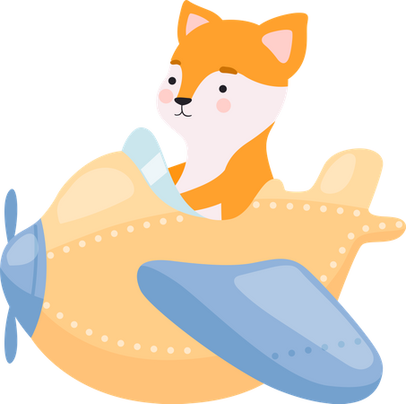 Fox Flying On Plane  Illustration