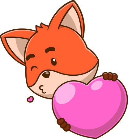 Fox Hiding Behind Heart  Illustration