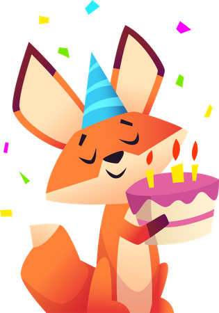 Fox holding cake  Illustration