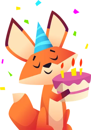 Fox holding cake  Illustration