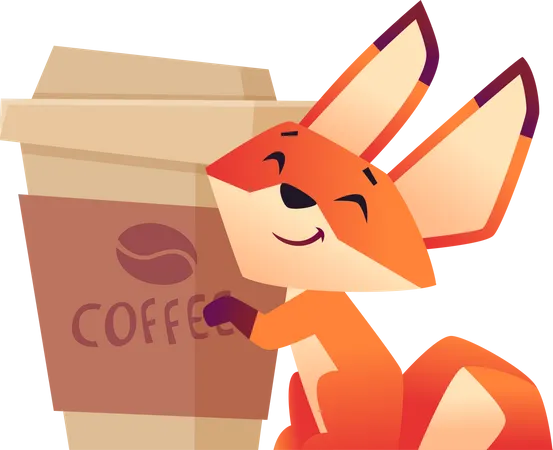 Fox holding coffee cup Illustration
