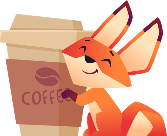 Fox holding coffee cup  Illustration