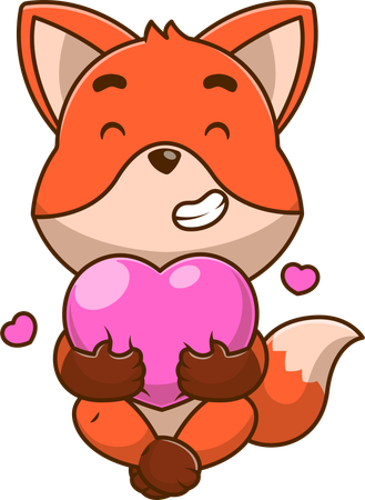 Fox Hugging Big Heart  Illustration