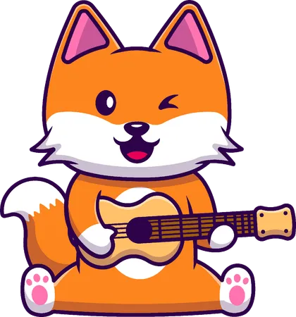 Fox Playing Guitar  Illustration