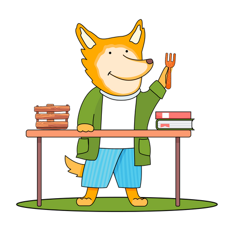 Fox playing with wooden fork  Illustration