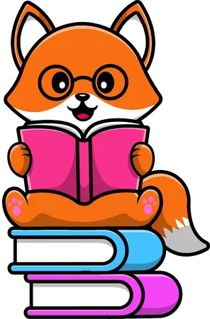 Fox Reading Book  Illustration