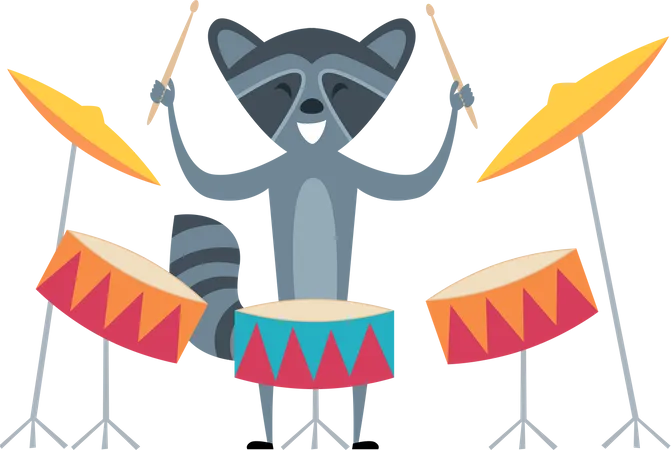 Raposa tocando bateria  Ilustração